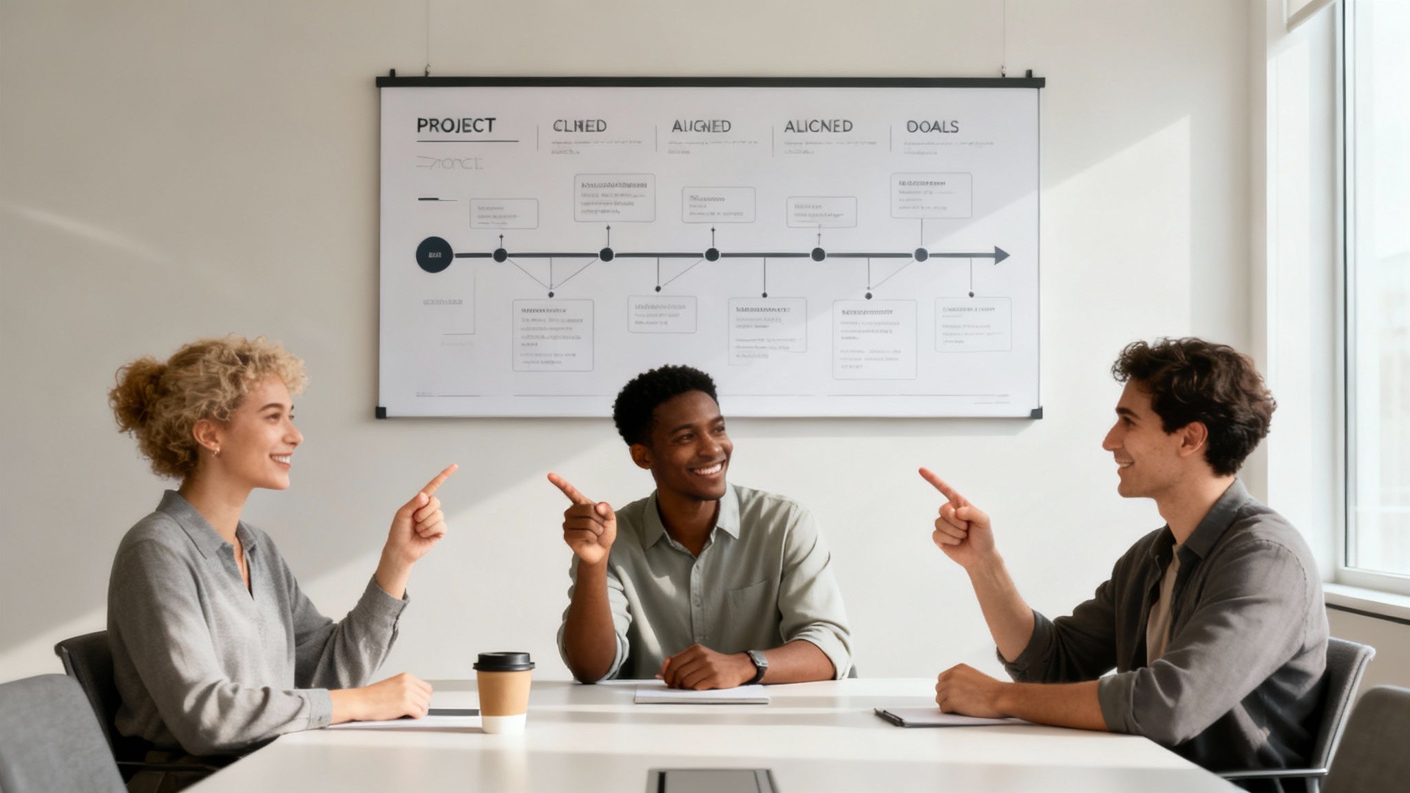 A person sitting at a desk and pointing at a screen showing financial charts and graphs.