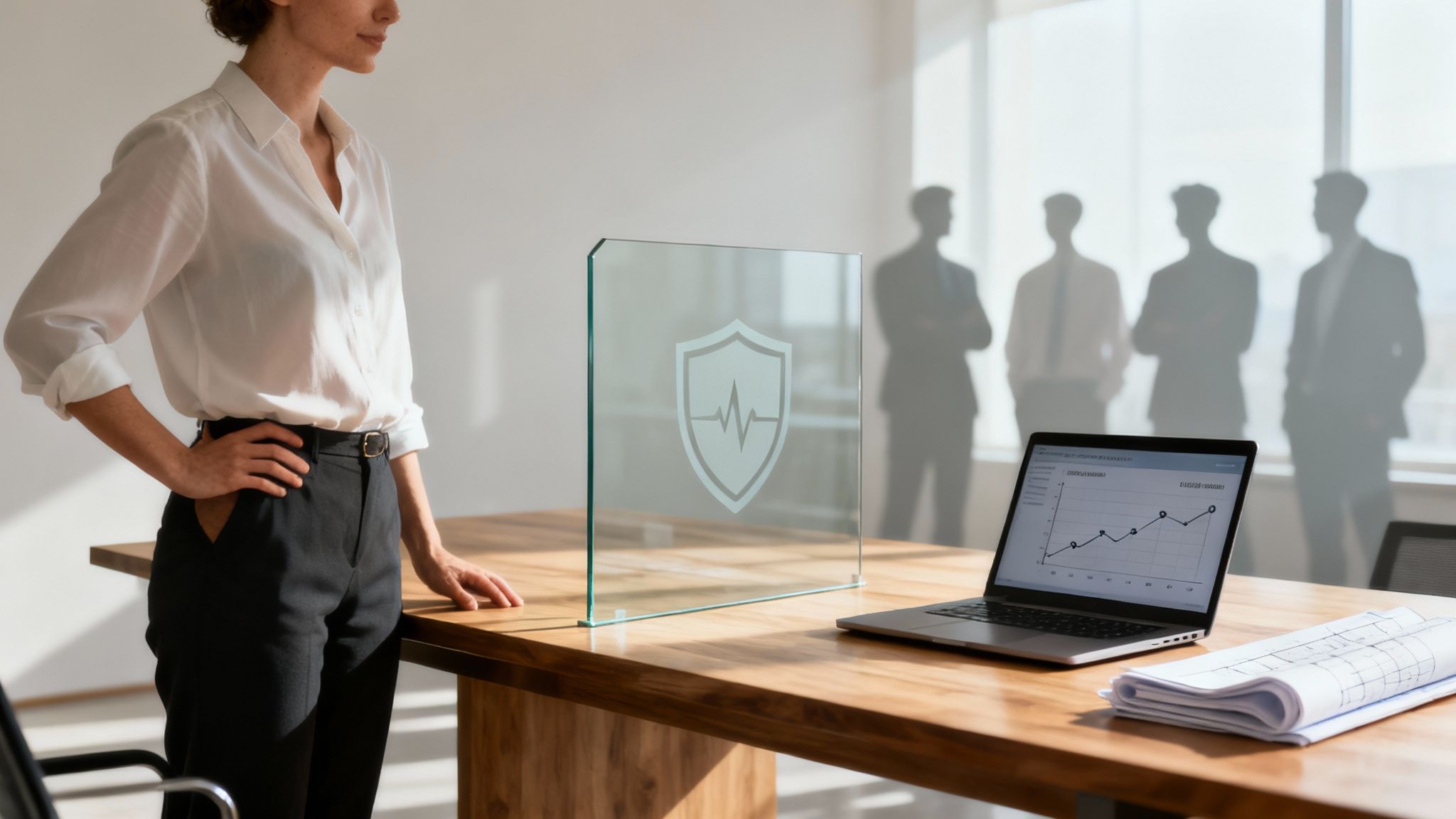 Project manager looking at a complex project plan on a screen, highlighting potential risks