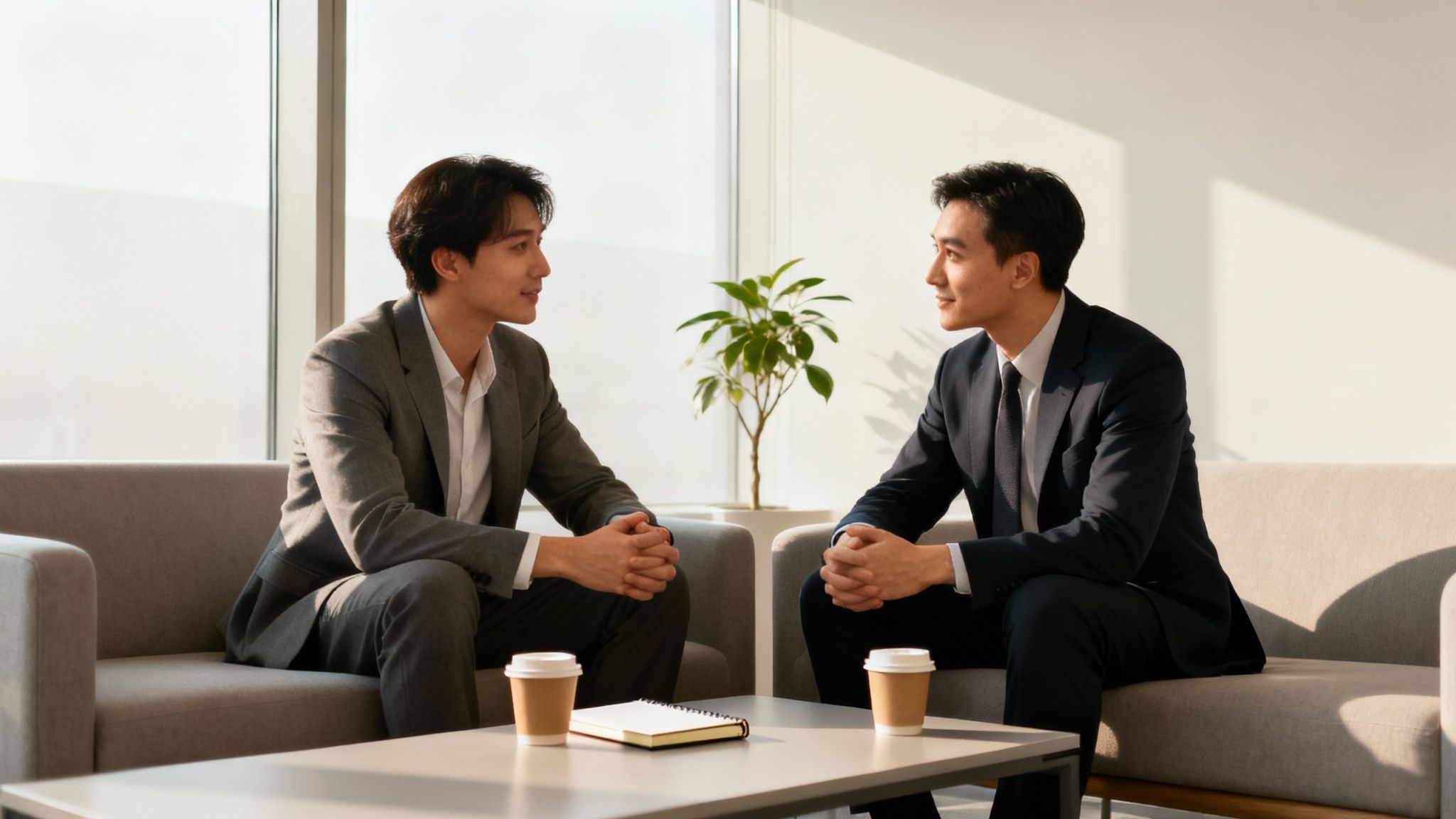 Team members having an open and honest discussion in a bright office.