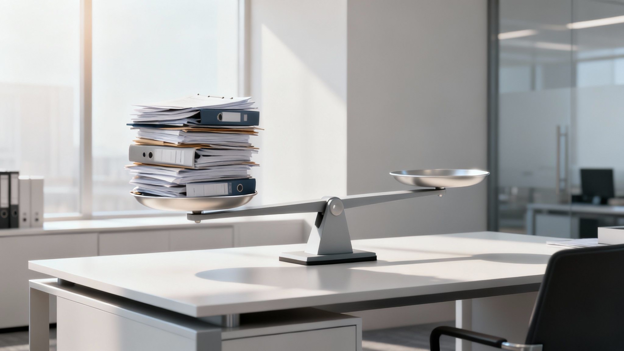 A productive and organised workspace with a clean dashboard on a monitor, reflecting a well-managed team workload.