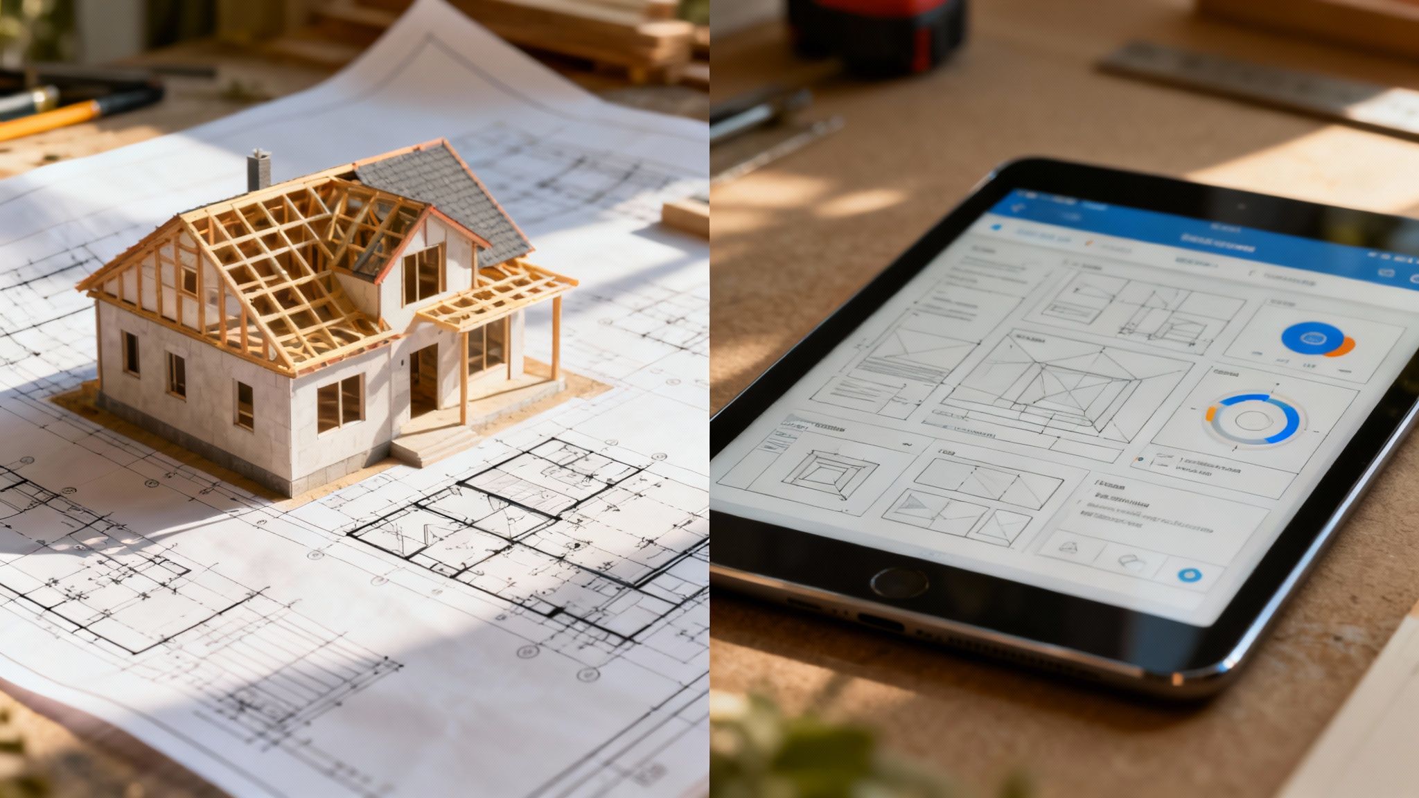 A team collaborating around a table with laptops and documents, planning a project.